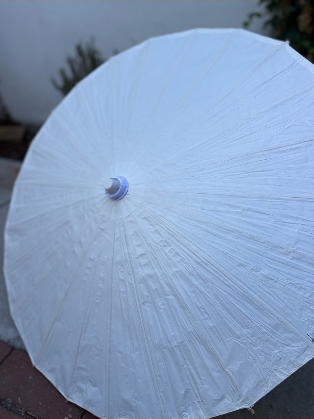 White Solid Paper Parasol Umbrella w/ Bamboo Frame & Handle